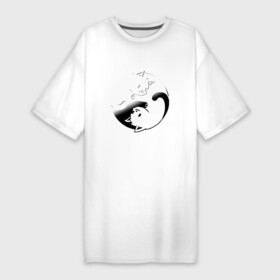 Платье-футболка хлопок с принтом ИНЬ ЯНЬ КОТИКИ, ЧЁРНО БЕЛОЕ ,  |  | Тематика изображения на принте: anime | cat | cats | kitten | love | philosophy | yang | yin | yoga | аниме | инь | йога | кот | котенок | котик | котики | коты | любовь | противоположность | сердце | философия | ян