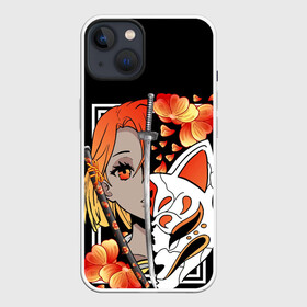 Чехол для iPhone 13 с принтом Samurai girl ,  |  | girl | japan | samurai | лис | маска | мечи | самурай | цветы