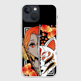 Чехол для iPhone 13 mini с принтом Samurai girl ,  |  | girl | japan | samurai | лис | маска | мечи | самурай | цветы