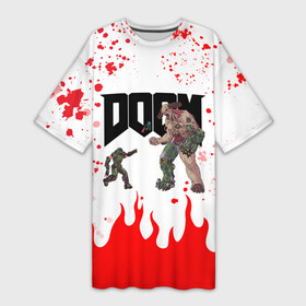 Платье-футболка 3D с принтом Doomguy vs Cyberdemon (+спина) ,  |  | cyber demon | cyberdemon | demons | devil | doom | doom eternal | doom slayer | doomguy | hell | slayer | ад | демон | демоны | дум | думгай | кибер демон | кибердемон | солдат рока