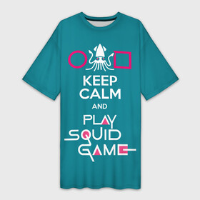 Платье-футболка 3D с принтом Keep calm and play squid game ,  |  | Тематика изображения на принте: action adventure | keep calm and play squid game | south korean | squid | squid game | survival game | web series | веб сериал | игра в кальмара | игра на выживание | играйте в игру в кальмара | кальмар | приключенческий боевик
