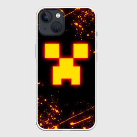 Чехол для iPhone 13 с принтом ОГНЕННЫЙ КРИПЕР, МАЙНКРАФТ ,  |  | block | creeper | cube | fire | flame | minecraft | pixel | tnt | блок | гаст | геометрия | крафт | крипер | кубики | майнкрафт | огонь | пиксели | пламя | тнт