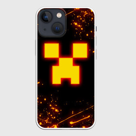 Чехол для iPhone 13 mini с принтом ОГНЕННЫЙ КРИПЕР, МАЙНКРАФТ ,  |  | Тематика изображения на принте: block | creeper | cube | fire | flame | minecraft | pixel | tnt | блок | гаст | геометрия | крафт | крипер | кубики | майнкрафт | огонь | пиксели | пламя | тнт