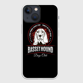 Чехол для iPhone 13 mini с принтом Бассет Хаунд (Basset Hound) ,  |  | animal | dog | hunter | бассет хаунд | год собаки | гончая собака | друг человека | животное | зверь | кинолог | легавая | охотник | охотничья собака | пёс | порода собак | собака бассет хаунд | собаковод