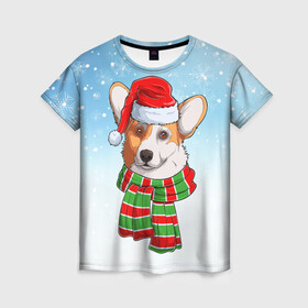 Женская футболка 3D с принтом Новогодний Корги   New Years Corgi , 100% полиэфир ( синтетическое хлопкоподобное полотно) | прямой крой, круглый вырез горловины, длина до линии бедер | christmas | corgi | dog | santa | дед мороз | елка | зима | корги | новый год | рождество | санта | снег | снегурочка | снежинка | собака | собачка | щенок