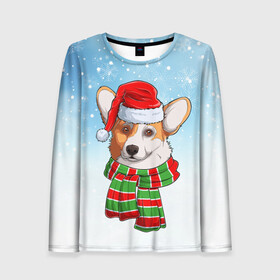 Женский лонгслив 3D с принтом Новогодний Корги   New Years Corgi , 100% полиэстер | длинные рукава, круглый вырез горловины, полуприлегающий силуэт | christmas | corgi | dog | santa | дед мороз | елка | зима | корги | новый год | рождество | санта | снег | снегурочка | снежинка | собака | собачка | щенок