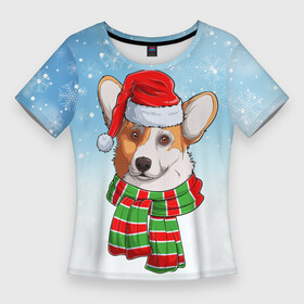 Женская футболка 3D Slim с принтом Новогодний Корги  New Year s Corgi ,  |  | christmas | corgi | dog | santa | дед мороз | елка | зима | корги | новый год | рождество | санта | снег | снегурочка | снежинка | собака | собачка | щенок