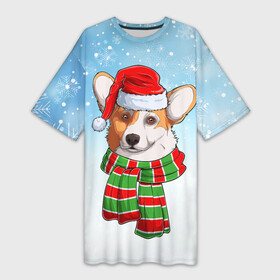 Платье-футболка 3D с принтом Новогодний Корги  New Year s Corgi ,  |  | christmas | corgi | dog | santa | дед мороз | елка | зима | корги | новый год | рождество | санта | снег | снегурочка | снежинка | собака | собачка | щенок