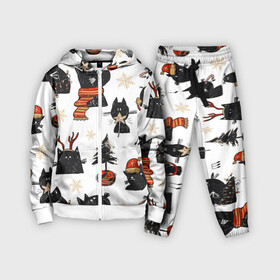 Детский костюм 3D с принтом Новогодние черные коты ,  |  | 2021 | 2022 | christmas | merry | merry christmas | new year | snow | sweater | ugly christmas | winter | year of the tiger | год тигра | зима | котики | коты | кошки | новогодний | новогодняя | новый год | рождественский | рождественский свитер