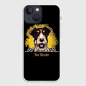 Чехол для iPhone 13 mini с принтом Фокстерьер (Fox terrier) ,  |  | animal | dog | fox terrier | hunting dog | terrier | год собаки | друг человека | животное | зверь | кинолог | охотничья собака | пёс | пёсик | порода собак | собака | собака фокстерьер | собаковод | терьер | фокстерьер