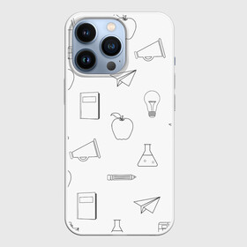 Чехол для iPhone 13 Pro с принтом эскизы простые ,  |  | автобус | детский | дневник | карандаш | лампочка | риснок | самолёт | эскиз | яблоко