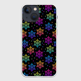 Чехол для iPhone 13 mini с принтом Неоновые снежинки   Neon  snowflakes ,  |  | christmas | neon | зима | неон | новый год | рождество | снег | снежинка