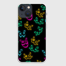 Чехол для iPhone 13 mini с принтом НЕОНОВЫЕ КОТИКИ   NEON FACES CATS ,  |  | animals | cats | color cats | kitty | neon cats | neon kitty | животные | звери | коты | кошки | неон | неон котики | неоновые коты | радужные коты