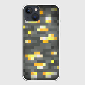 Чехол для iPhone 13 с принтом ЗОЛОТАЯ РУДА | GOLD ORE | MINECRAFT ,  |  | block | box | dirt | gold | golden | minecraft | ore | pixels | texture | биом | блок | земля | золотая | золото | майнкрафт | пиксели | пиксельный | руда | текстура