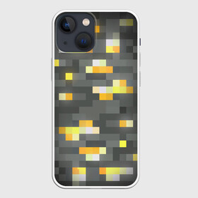 Чехол для iPhone 13 mini с принтом ЗОЛОТАЯ РУДА | GOLD ORE | MINECRAFT ,  |  | Тематика изображения на принте: block | box | dirt | gold | golden | minecraft | ore | pixels | texture | биом | блок | земля | золотая | золото | майнкрафт | пиксели | пиксельный | руда | текстура
