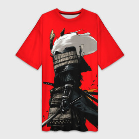 Платье-футболка 3D с принтом Самурай сёгун на красном фоне ,  |  | samurai | wano kuni | ниндзя | путь война | самурай | семь самураев | токио | черный самурай | японский самурай