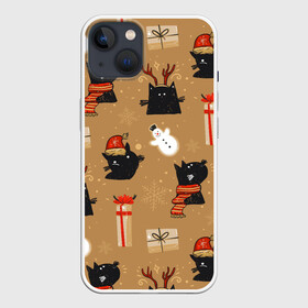 Чехол для iPhone 13 с принтом Черные новогодние коты ,  |  | 2021 | 2022 | christmas | merry | merry christmas | new year | snow | sweater | ugly christmas | winter | year of the tiger | год тигра | зима | котики | коты | кошки | новогодний | новогодняя | новый год | рождественский | рождественский свитер