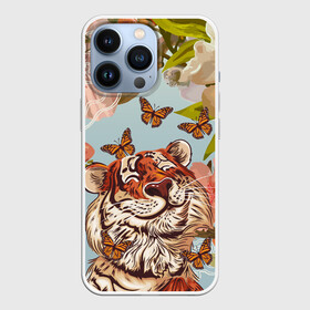 Чехол для iPhone 13 Pro с принтом Тигр и бабочки ,  |  | Тематика изображения на принте: 2022 | 2022 тигр | бабочка | бабочка и тигр | бабочки | восточный тигр | восточный узор | иероглиф тигра | китай | китайский пейзаж | китайский тигр | новый год | тигр | тигр 2022 | тигр и бабочка