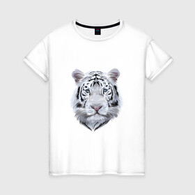 Женская футболка хлопок с принтом Бенгальский белый тигр , 100% хлопок | прямой крой, круглый вырез горловины, длина до линии бедер, слегка спущенное плечо | 2022 | 2022 тигр | белый тигр | бенгальский | бенгальский тигр | бенгальского тигра | восточный тигр | китай | китайский тигр | новый год | тигр | тигр 2022 | тигр китайский | тигра
