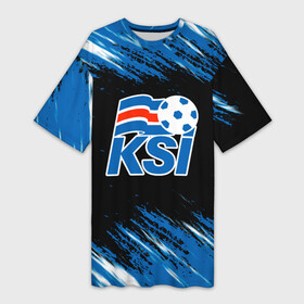 Платье-футболка 3D с принтом KSI ICELAND  сборная. ,  |  | fc | football | iceland | ksi | исландия | кси | сборная исландии | спорт | спортивные | фирменные цвета | фк | футбол | футбольный клуб