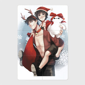 Магнитный плакат 2Х3 с принтом Снегурочка и прикольный олень , Полимерный материал с магнитным слоем | 6 деталей размером 9*9 см | anime | deer | holiday | new year | snow maiden | аниме | новый год | олень | праздник | снегурочка