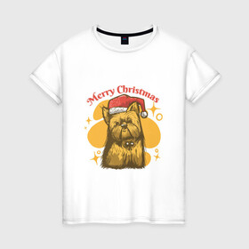 Женская футболка хлопок с принтом Merry Christmas , 100% хлопок | прямой крой, круглый вырез горловины, длина до линии бедер, слегка спущенное плечо | art | christmas | dog | drawing | hat | new year | stars | арт | звезды | новый год | пес | рисунок | рождество | собака | собака в шапке