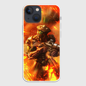 Чехол для iPhone 13 mini с принтом Doom ART (+спина) ,  |  | doom | doom eternal | doom slayer | doomguy | дум | дум гай | думгай | солдат рока