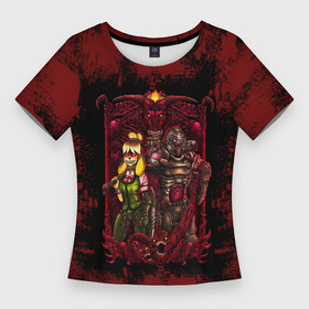 Женская футболка 3D Slim с принтом DOOMGIRL  DOOMGAY  BLOOD ,  |  | blood | demons | devil | doom | doom eternal | doom girl | doom slayer | doomgirl | doomguy | hell | ад | демон | демоны | дум | дум гай | дум герл | думгай | кровь | много крови | солдат рока