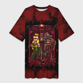Платье-футболка 3D с принтом DOOMGIRL  DOOMGAY  BLOOD ,  |  | blood | demons | devil | doom | doom eternal | doom girl | doom slayer | doomgirl | doomguy | hell | ад | демон | демоны | дум | дум гай | дум герл | думгай | кровь | много крови | солдат рока