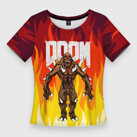 Женская футболка 3D Slim с принтом DOOM IMP  FIRE AND MONSTER ,  |  | demons | devil | doom | doom eternal | doom slayer | fire | hell | imp | ад | демон | демоны | дум | имп | огонь | фаер