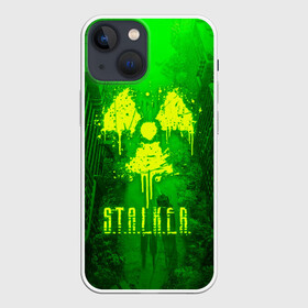 Чехол для iPhone 13 mini с принтом STALKER LOGO RADIATOIN NEON TOXIC ,  |  | Тематика изображения на принте: chernobyl | pripyat | radiation | shadow of chernobyl | stalker | stalker 2 | воля | зона | меченый | припять | радиация | свобода | свобода воля | сталкер | сталкер 2 | тени чернобыля | чернобыль