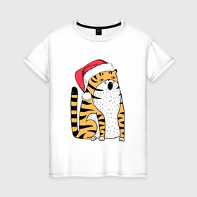 Женская футболка хлопок с принтом Удивленный тигр с открытым ртом , 100% хлопок | прямой крой, круглый вырез горловины, длина до линии бедер, слегка спущенное плечо | 2022 | год тигра | новый год | новый год 2022 | символ года | тигр | тигренок | тигрица | тигры