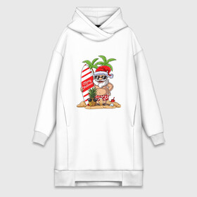 Платье-худи хлопок с принтом Santa on Vibe ,  |  | art | beach | christmas | new year | palm trees | pineapple | sand | santa | santa claus | surfing | vibe | ананас | арт | вайб | новый год | пальмы | песок | пляж | рождество | санта | санта клаус | серфинг