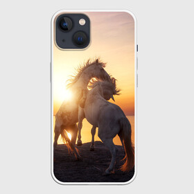 Чехол для iPhone 13 с принтом Лошади на закате ,  |  | Тематика изображения на принте: восход | животные | закат | звери | кони | конь | коняшка | лошади | лошадка | лошадь | на восходе | на закате | пони | природа | солнце