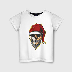 Детская футболка хлопок с принтом Santa Skull , 100% хлопок | круглый вырез горловины, полуприлегающий силуэт, длина до линии бедер | Тематика изображения на принте: art | beard | hat | santa | skull | арт | борода | санта | череп | шапка