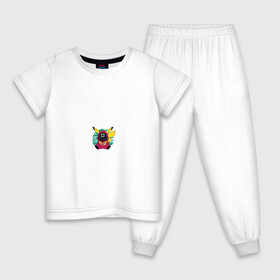 Детская пижама хлопок с принтом Pika game , 100% хлопок |  брюки и футболка прямого кроя, без карманов, на брюках мягкая резинка на поясе и по низу штанин
 | pikachu | pokemon | squid game | игра кальмара | пикачу | покемон