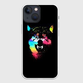 Чехол для iPhone 13 mini с принтом Неоновый свирепый волк ,  |  | color | enemy | fangs | force | grin | jaw | power | wolf | волк | зверь | клыки | мощь | неон | оскал | пасть | сила | цвет