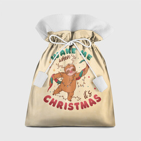 Подарочный 3D мешок с принтом Новогодний ленивец , 100% полиэстер | Размер: 29*39 см | 2022 | christmas | new year | животные | звери | зверюшки | кавай | милота | милый | нг | новогодний | новый год | рождество