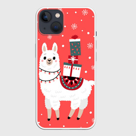 Чехол для iPhone 13 с принтом Лама. Новый год ,  |  | Тематика изображения на принте: 2022 | christmas | llama | new year | альпака | животные | звери | зверюшки | кавай | лама | милота | милый | нг | новогодний | новый год | рождество