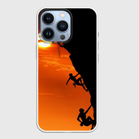Чехол для iPhone 13 Pro с принтом СКАЛОЛАЗЫ В ЗАКАТЕ ,  |  | Тематика изображения на принте: mounting | shadow | sun | альпинизм | горы | закат | природа | скалолаз | солнце | спорт | тень