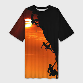 Платье-футболка 3D с принтом СКАЛОЛАЗЫ В ЗАКАТЕ ,  |  | Тематика изображения на принте: mounting | shadow | sun | альпинизм | горы | закат | природа | скалолаз | солнце | спорт | тень