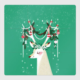 Магнитный плакат 3Х3 с принтом Олень. Новый год , Полимерный материал с магнитным слоем | 9 деталей размером 9*9 см | 2022 | christmas | new year | животные | звери | зверюшки | кавай | милота | милый | нг | новогодний | новый год | олень | рождество