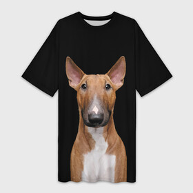 Платье-футболка 3D с принтом Строгий смелый взгляд ,  |  | bull terrier | dog | ears | eyes | muzzle | view | бультерьер | взгляд | глаза | пёс | собака | уши