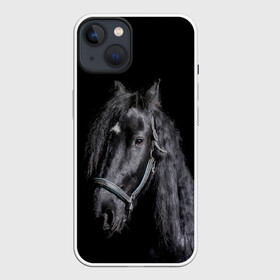Чехол для iPhone 13 с принтом Лошадь на черном фоне ,  |  | Тематика изображения на принте: восход | животные | закат | звери | кони | конь | коняшка | лошади | лошадка | лошадь | на восходе | на закате | пони | природа | солнце