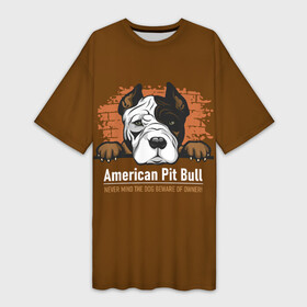 Платье-футболка 3D с принтом Американский Питбультерьер (Pit Bull Terrier) ,  |  | american pit bull terrier | boxer | bulldog | fighting dog | pit bull | американский питбультерьер | бойцовская собака | бойцовский пес | боксер | бульдог | волкодав | друг человека | кинолог | пес | питбуль | питбультерьер