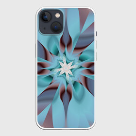 Чехол для iPhone 13 с принтом Абстрактный цветок. Голубой. ,  |  | abstraction | blue | flower | fractal | pattern | абстракция | узор | фрактал | цветок