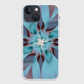 Чехол для iPhone 13 mini с принтом Абстрактный цветок. Голубой. ,  |  | abstraction | blue | flower | fractal | pattern | абстракция | узор | фрактал | цветок
