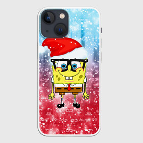 Чехол для iPhone 13 mini с принтом Новогодний Спанч Боб ,  |  | Тематика изображения на принте: sponge bob | spongebob | губка боб | квадратные штаны | мультфильм | новый год | рождество | санта | сквэр пэнтс | снег | снежинка | спанч боб