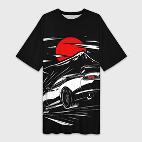 Платье-футболка 3D с принтом Тойота супра mark 4 при красной луне Toyota supra ,  |  | a80 | ae86 | camry | car | fast furious | jdm | mark 4 | toyota | а80 | камри | марк | машина | супра | тоёта | форсаж