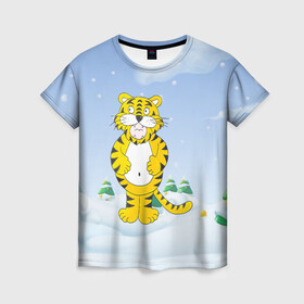 Женская футболка 3D с принтом костюм тигра , 100% полиэфир ( синтетическое хлопкоподобное полотно) | прямой крой, круглый вырез горловины, длина до линии бедер | 2022 | год тигра | новый год | новый год 2022 | символ года | тигр | тигренок | тигрица | тигры